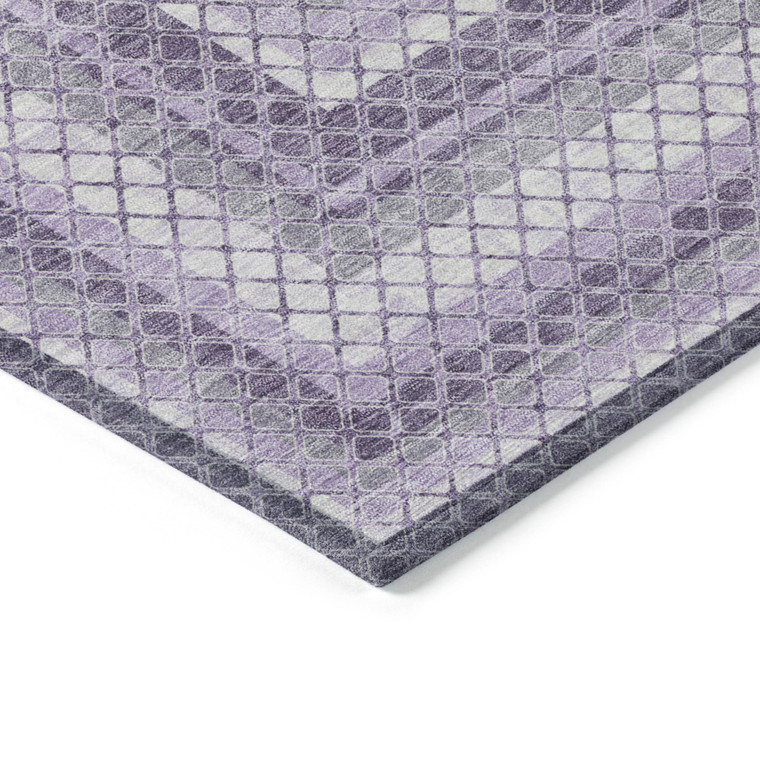3' X 5' Lavender And Ivory Geometric Washable Indoor Outdoor Area Rug - Lavender, Ivory