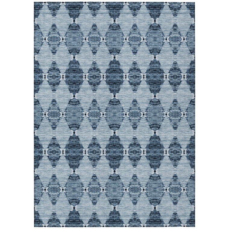 5' X 8' Navy Blue And Denim Blue Moroccan Washable Indoor Outdoor Area Rug