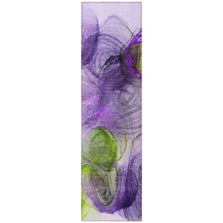 8' Runner Purple Abstract Washable Non Skid Indoor Outdoor Runner Rug Transitional Style - Purple Color