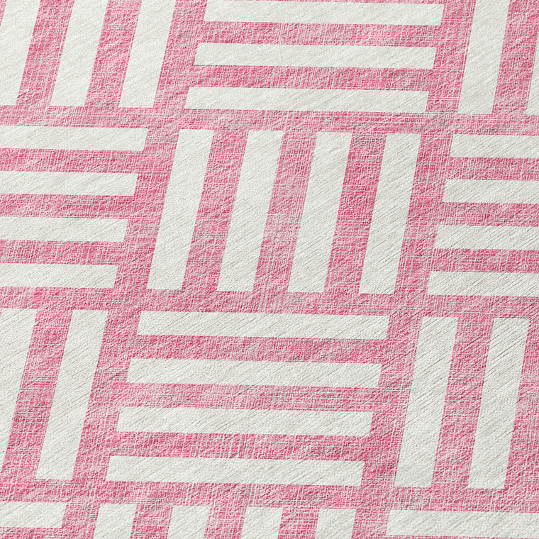 5' X 8' Pink And Ivory Geometric Washable Indoor Outdoor Area Rug - 608219369521