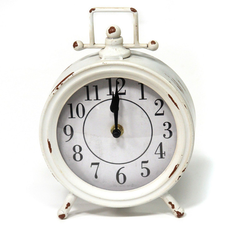 Vintage White Metal Table Clock - 4512822747361
