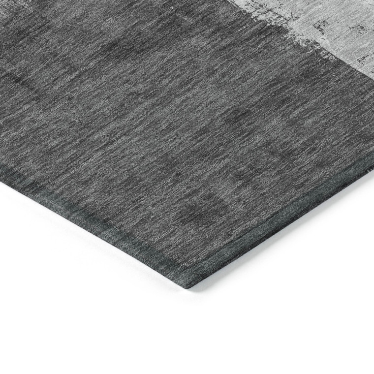 3' X 5' Gray And Smoky Black Abstract Washable Indoor Outdoor Area Rug