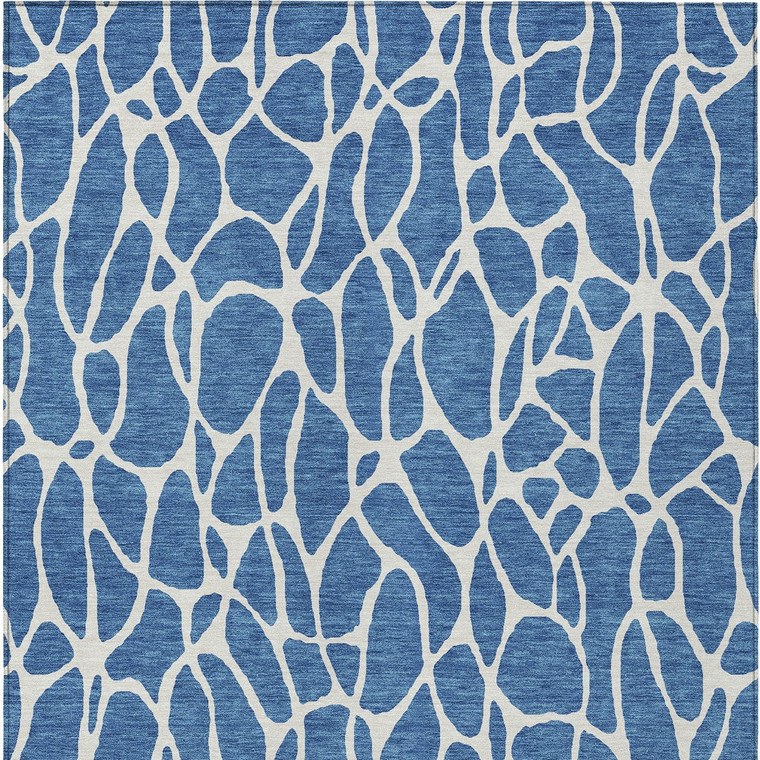 3' X 5' Blue And Ivory Geometric Washable Indoor Outdoor Area Rug - 880016538113