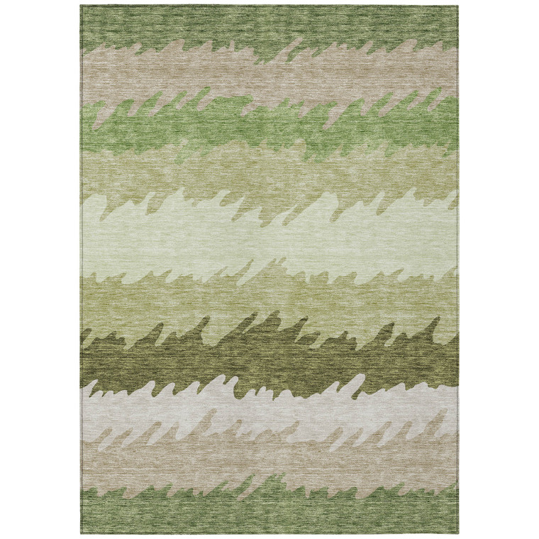 3' X 5' Beige And Olive Green Striped Washable Indoor Outdoor Area Rug