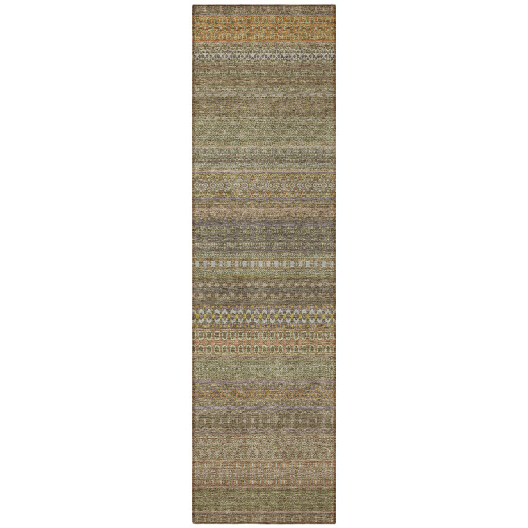 2' X 8' Khaki Striped Washable Indoor Outdoor Runner Rug