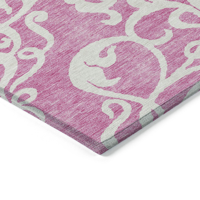 3' X 5' Blush And Ivory Damask Washable Indoor Outdoor Area Rug