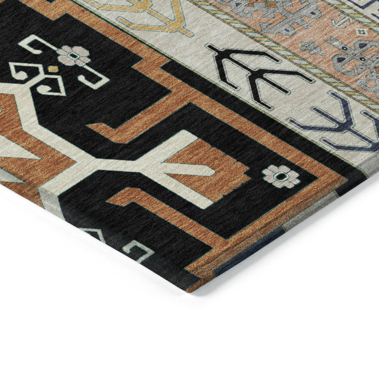 5' X 8' Black Ivory And Copper Aztec Washable Indoor Outdoor Area Rug