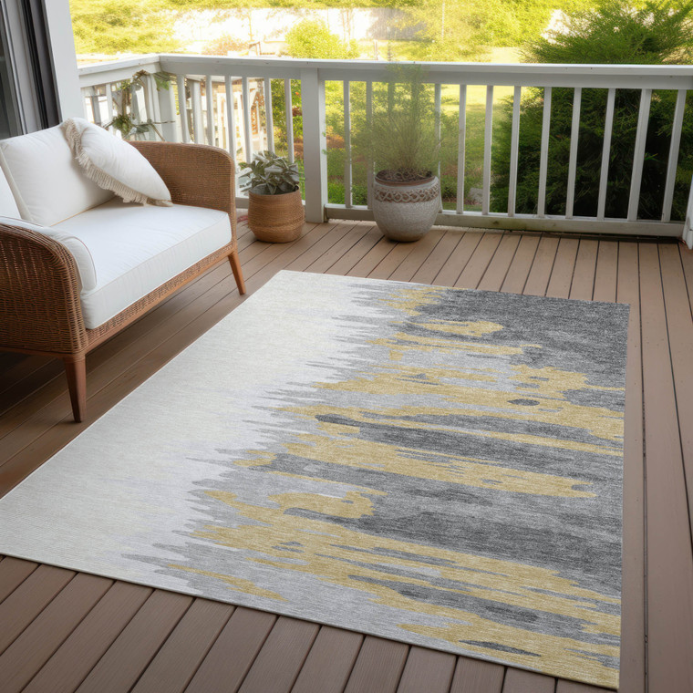 5' X 8' Gray Charcoal And Tan Abstract Washable Indoor Outdoor Area Rug