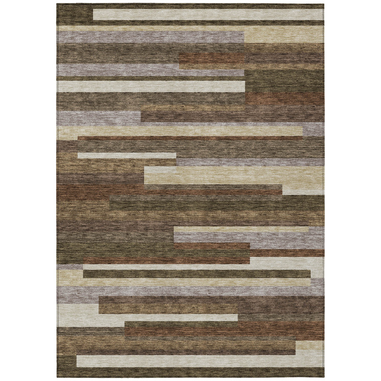 3' X 5' Brown Beige And Copper Striped Washable Indoor Outdoor Area Rug