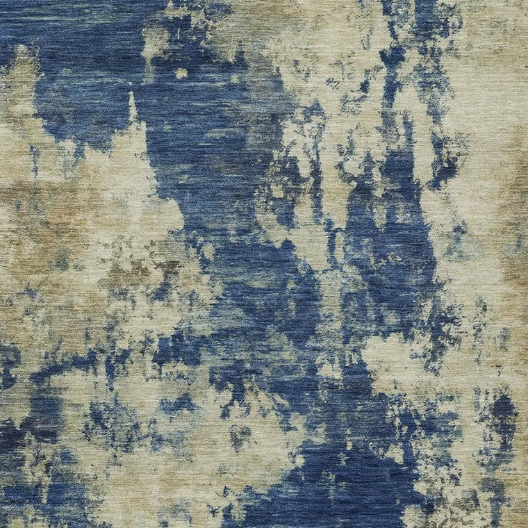 3' X 5' Navy Blue And Beige Abstract Washable Indoor Outdoor Area Rug - Navy Blue, Beige