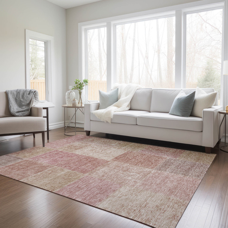 3' X 5' Blush Pink And Mauve Patchwork Washable Indoor Outdoor Area Rug