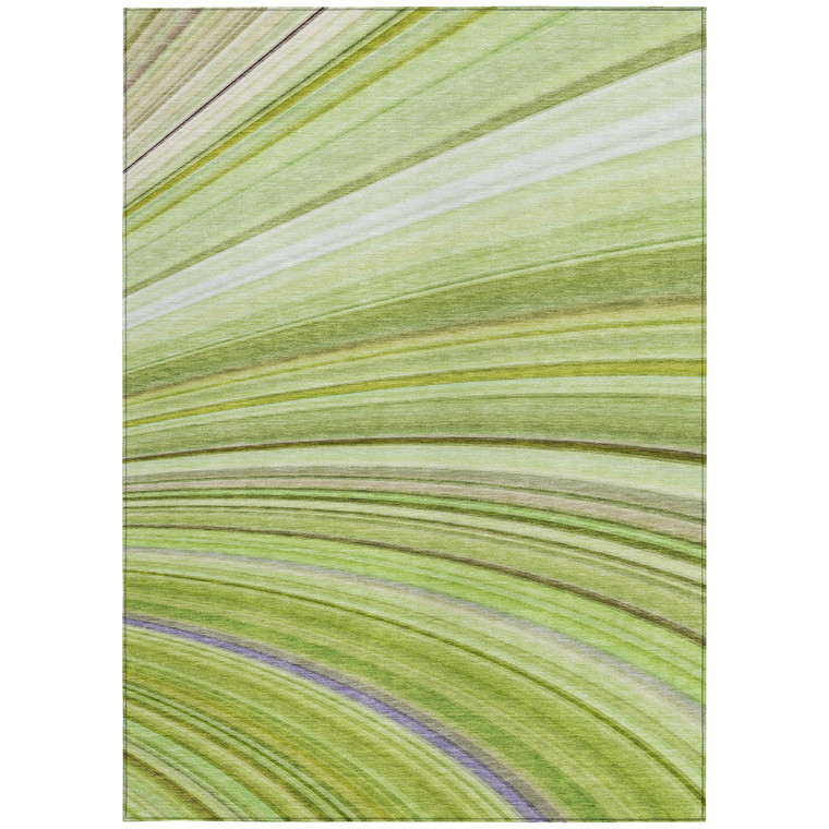 3' X 5' Artichoke Green And Olive Green Abstract Washable Indoor Outdoor Area Rug