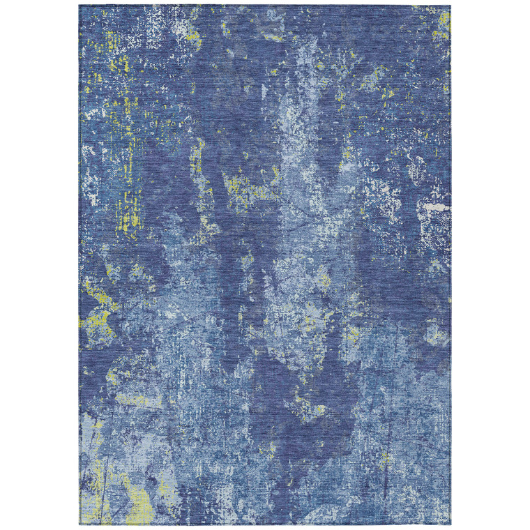 3' X 5' Navy Blue And Denim Blue Abstract Washable Indoor Outdoor Area Rug Transitional Style - Navy Blue, Denim Blue Color