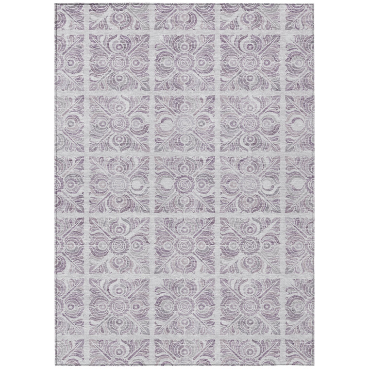 5' X 8' Lavender And Silver Medallion Washable Indoor Outdoor Area Rug