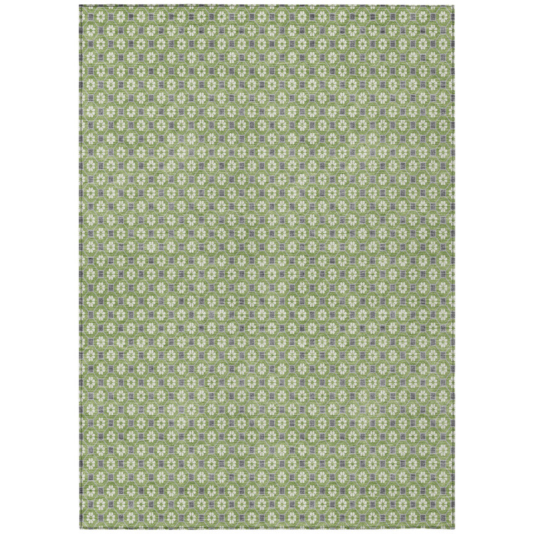 3' X 5' Green And Gray Floral Washable Indoor Outdoor Area Rug