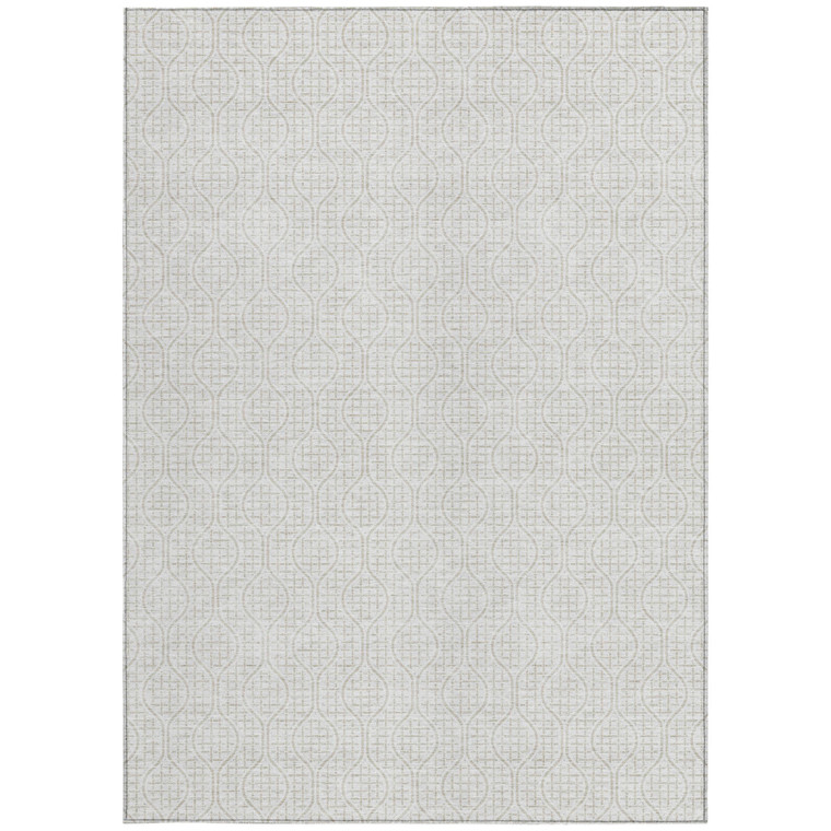 5' X 8' Ivory And Beige Geometric Washable Indoor Outdoor Area Rug Transitional Style - Ivory, Beige Color