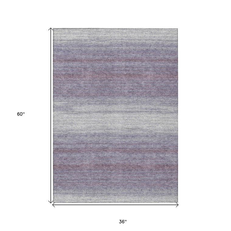 3' X 5' Lavender And Ivory Abstract Washable Indoor Outdoor Area Rug - Lavender, Ivory