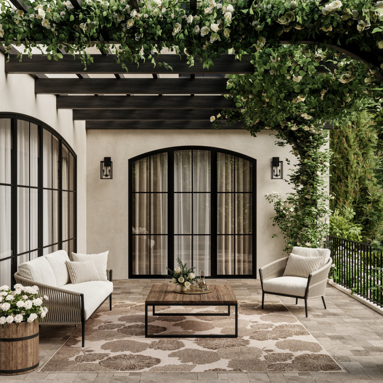 8' X 10' Taupe And Ivory Floral Indoor Outdoor Area Rug