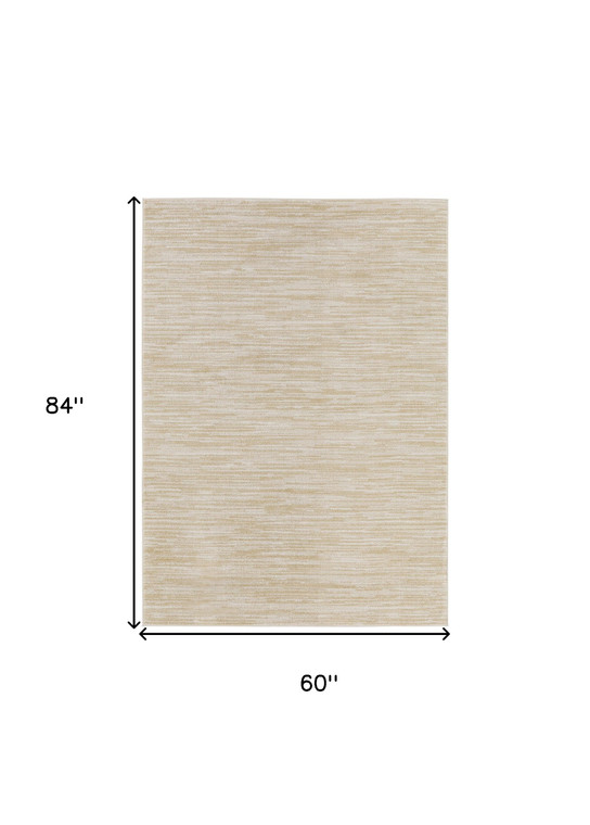 5' X 7' Ivory And Gold Abstract Indoor Outdoor Area Rug