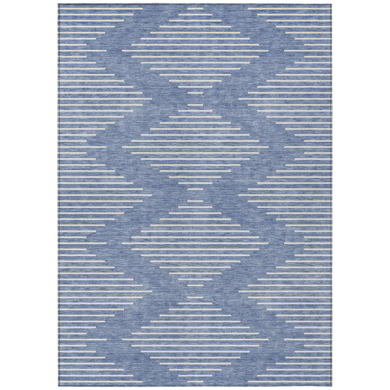 3' X 5' Denim Blue And Ivory Geometric Washable Indoor Outdoor Area Rug Transitional Style - Denim Blue, Ivory Color