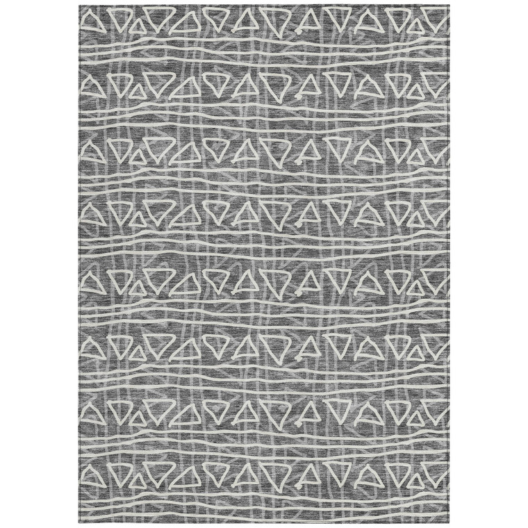 5' X 8' Charcoal Gray And Ivory Geometric Washable Indoor Outdoor Area Rug