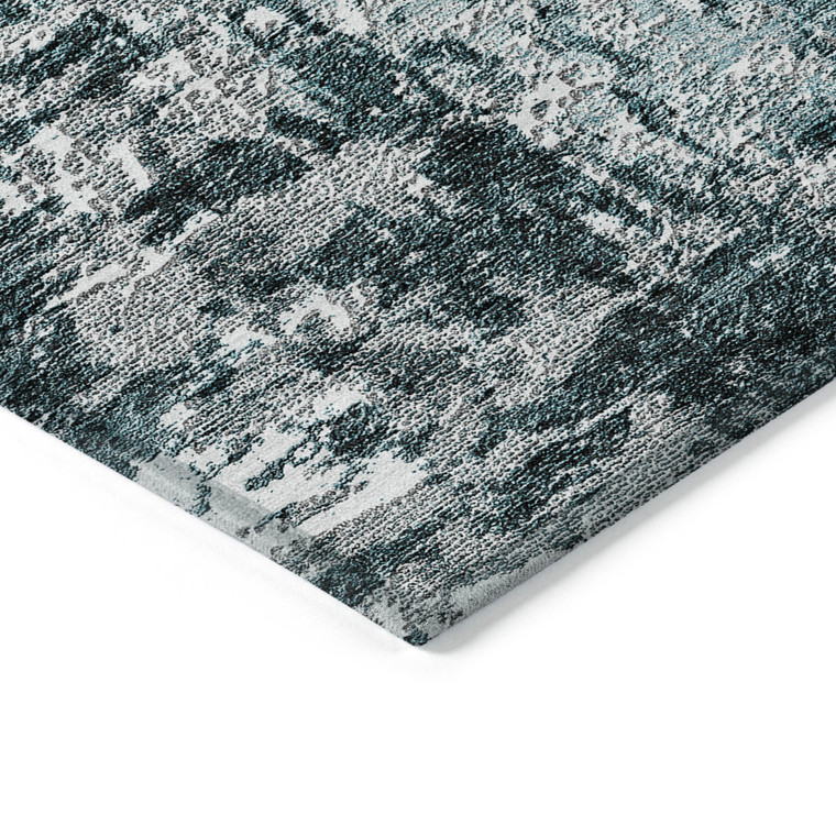 5' X 8' Teal Blue Gray And Charcoal Abstract Washable Indoor Outdoor Area Rug