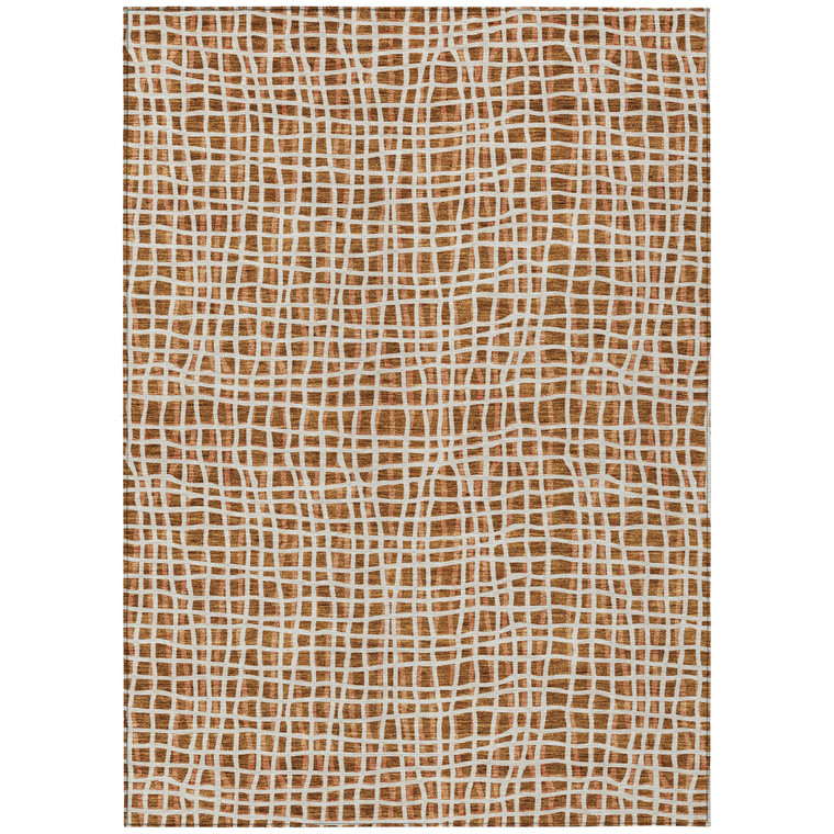3' X 5' Orange Beige And Copper Striped Washable Indoor Outdoor Area Rug