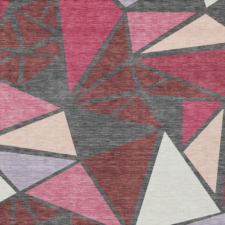 3' X 5' Burgundy Pink And Charcoal Geometric Washable Indoor Outdoor Area Rug