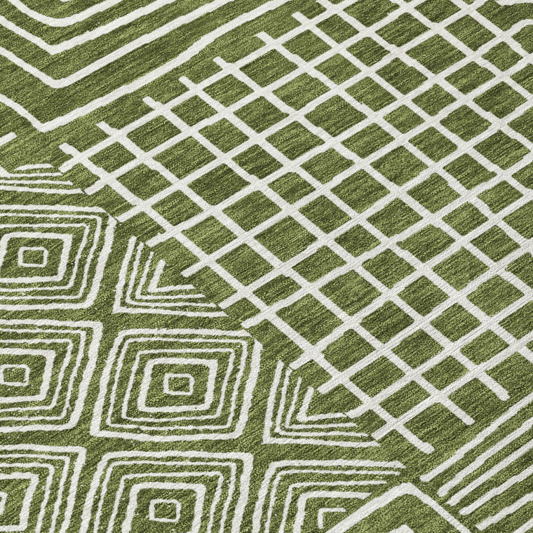 5' X 8' Olive Green And Ivory Geometric Washable Indoor Outdoor Area Rug Transitional Style - Olive Green, Ivory Color