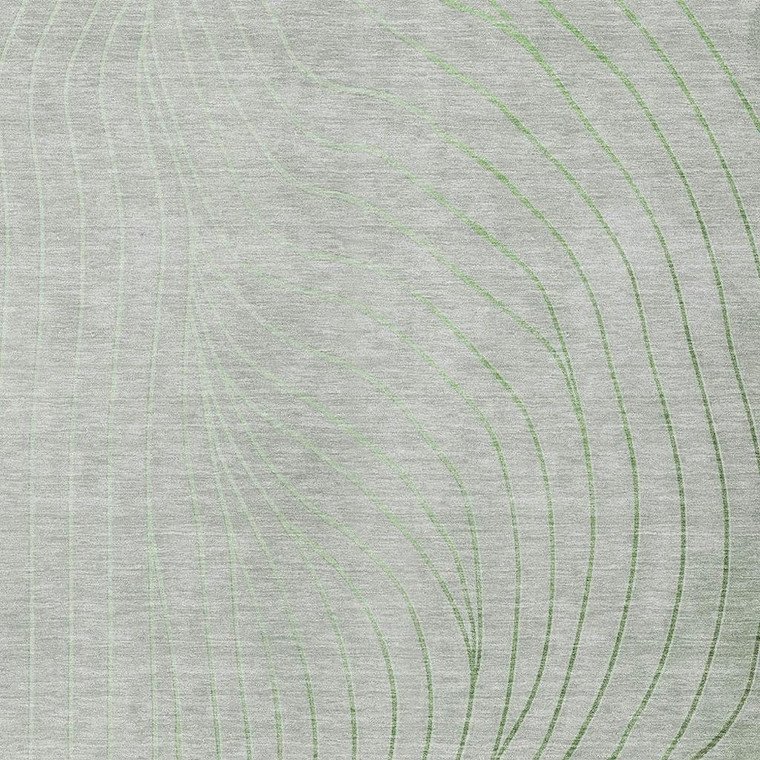 3' X 5' Artichoke Green And Silver Abstract Washable Indoor Outdoor Area Rug