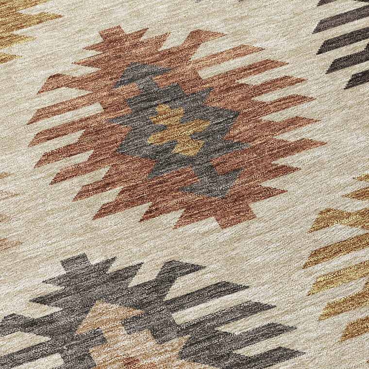3' X 5' Beige Copper And Gray Southwestern Washable Indoor Outdoor Area Rug