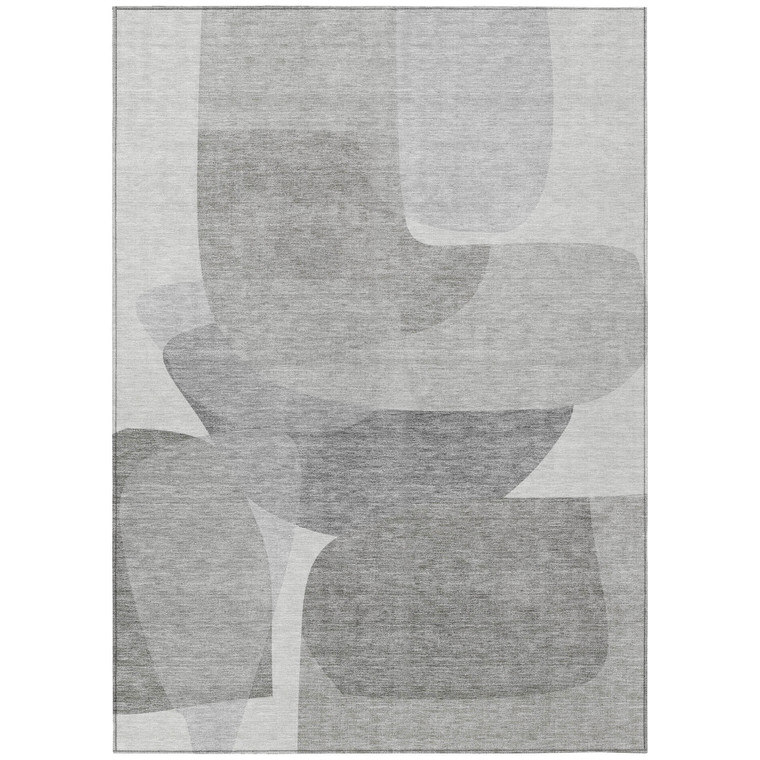 5' X 8' Linen And Gray Abstract Washable Indoor Outdoor Area Rug - Linen, Gray
