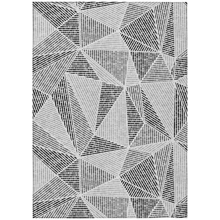 5' X 8' Pewter Charcoal And Gray Geometric Washable Indoor Outdoor Area Rug