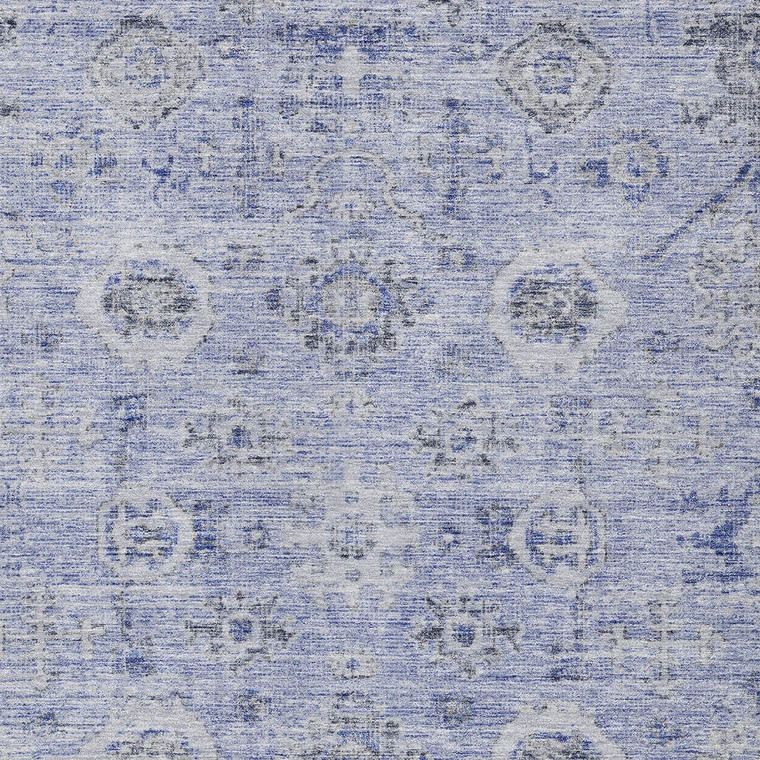 3' X 5' Blue And Gray Damask Washable Indoor Outdoor Area Rug