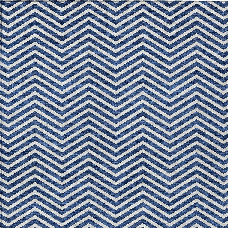 3' X 5' Blue And Ivory Chevron Washable Indoor Outdoor Area Rug