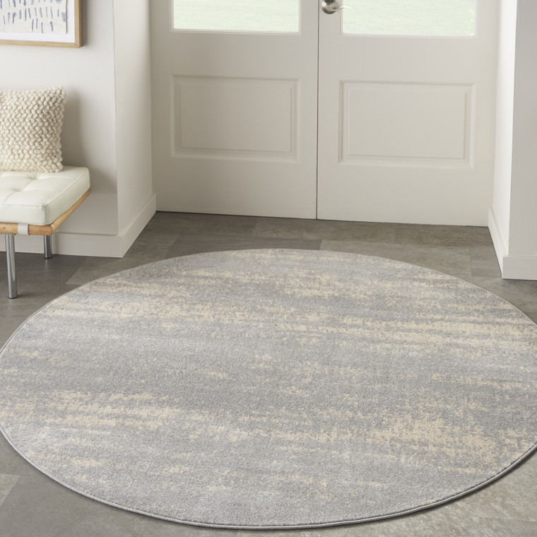 8' Gray And Beige Round Abstract Indoor Outdoor Area Rug