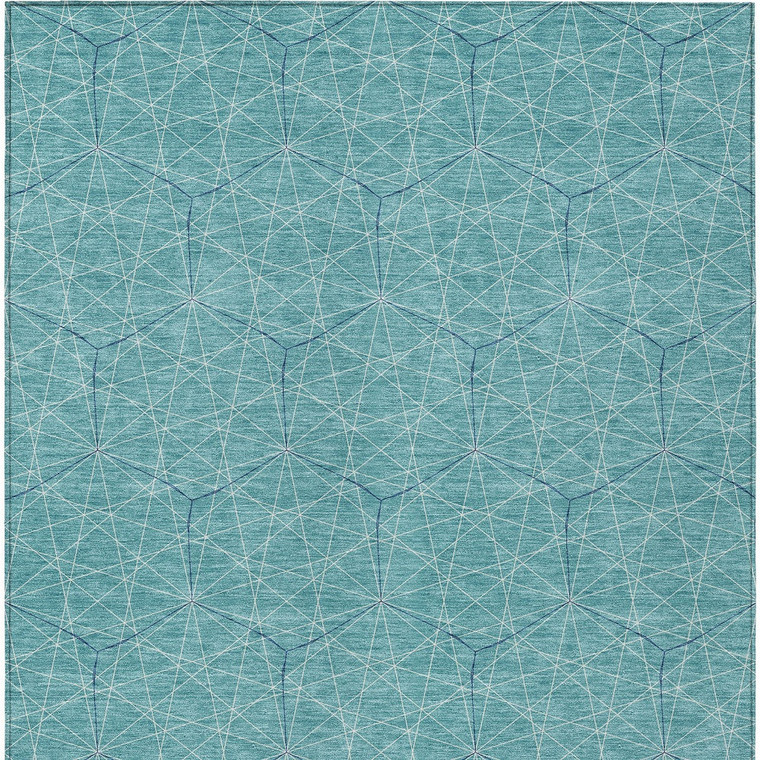 5' X 8' Teal Blue Black And Ivory Geometric Washable Indoor Outdoor Area Rug