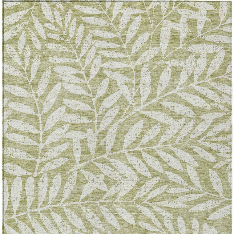 3' X 5' Artichoke Green And Ivory Floral Washable Indoor Outdoor Area Rug Transitional Style - Artichoke Green, Ivory Color