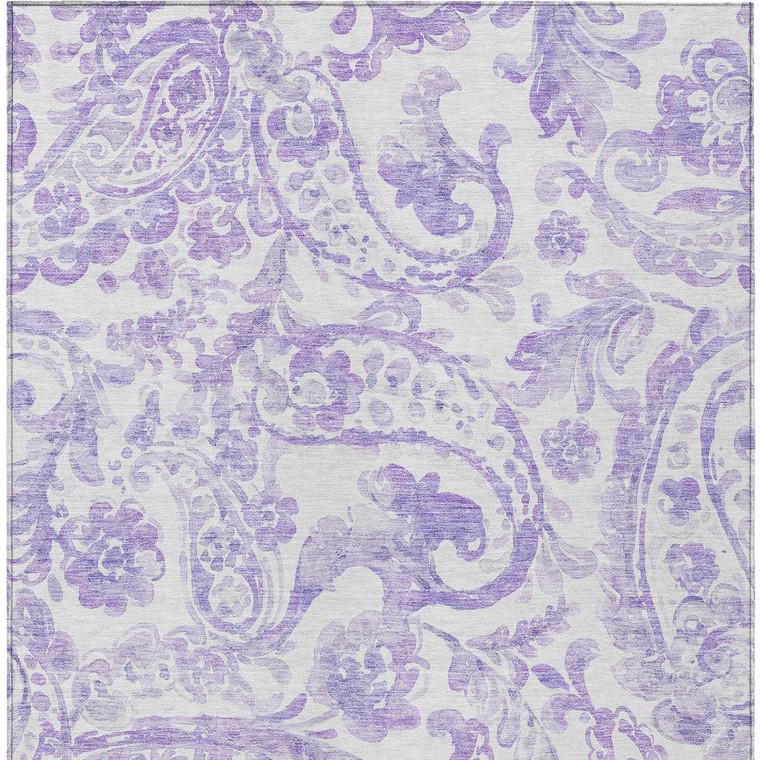 5' X 8' Lavender Ivory And Purple Paisley Washable Indoor Outdoor Area Rug