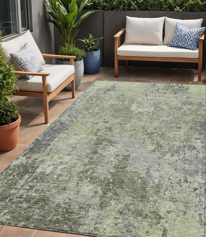 5' X 8' Green And Gray Abstract Washable Indoor Outdoor Area Rug Transitional Style - Green, Gray Color