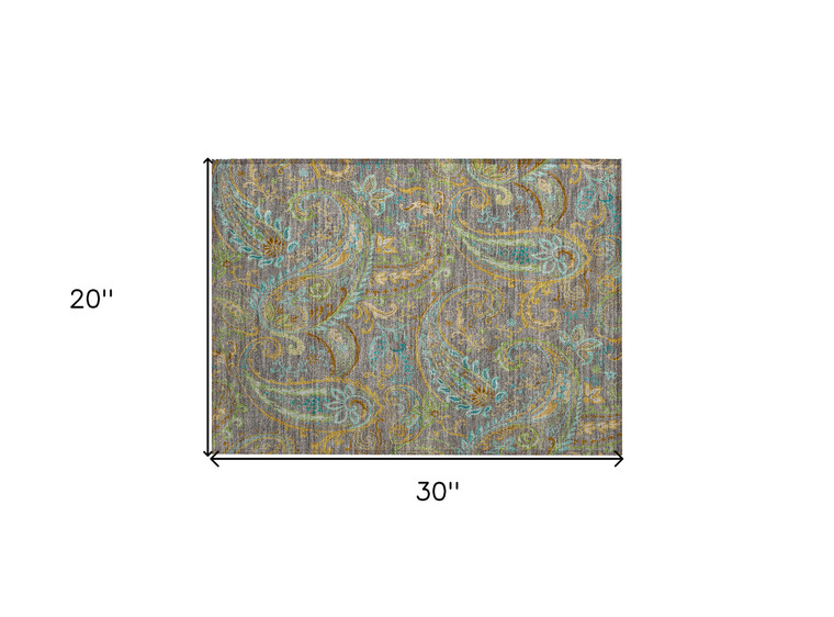 2' X 3' Taupe Paisley Washable Non Skid Indoor Outdoor Area Rug