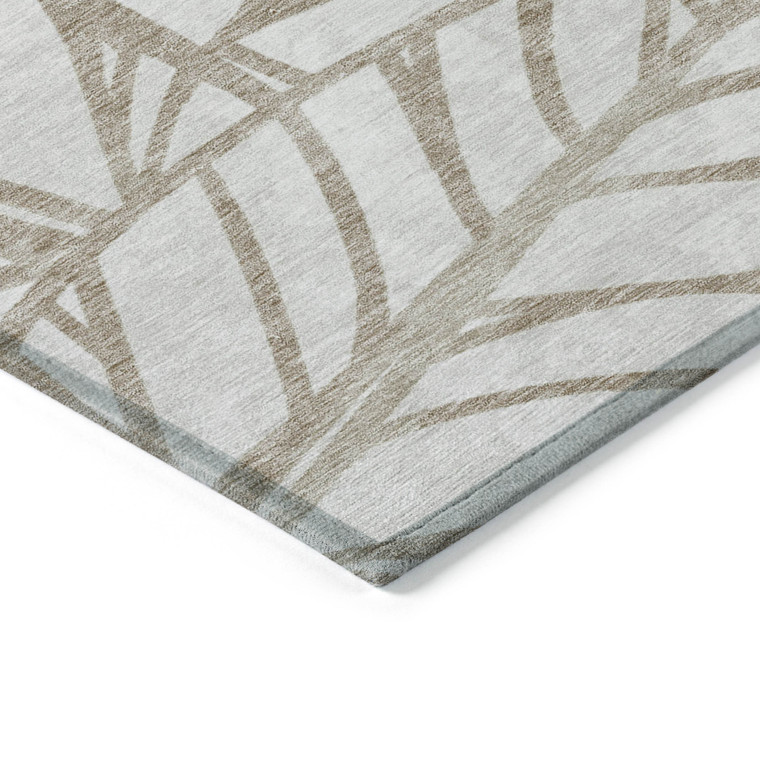 5' X 8' Beige And Brown Floral Washable Indoor Outdoor Area Rug