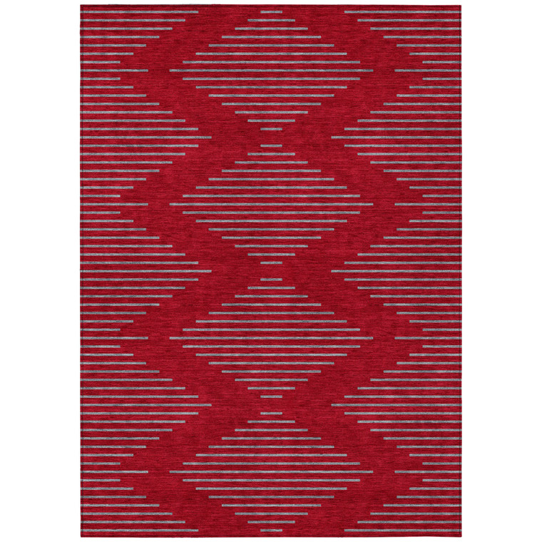 5' X 8' Red And Gray Geometric Washable Indoor Outdoor Area Rug