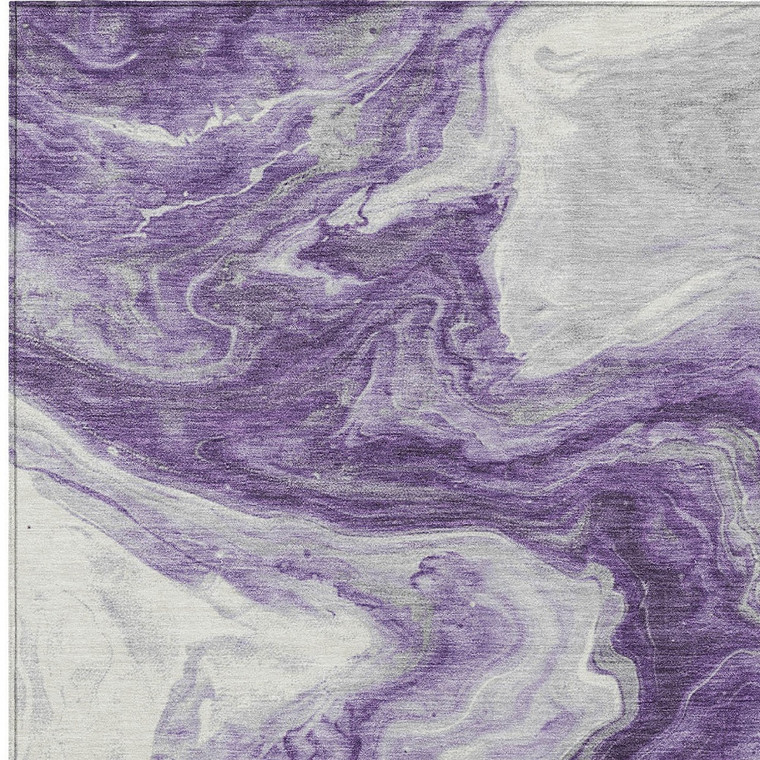 3' X 5' Purple And Silver Abstract Washable Indoor Outdoor Area Rug