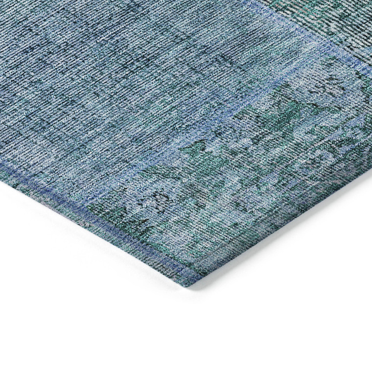 5' X 8' Teal Blue Aqua And Gray Patchwork Washable Indoor Outdoor Area Rug