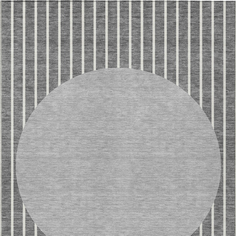 3' X 5' Gray And Ivory Striped Washable Indoor Outdoor Area Rug Transitional Style - Gray, Ivory Color