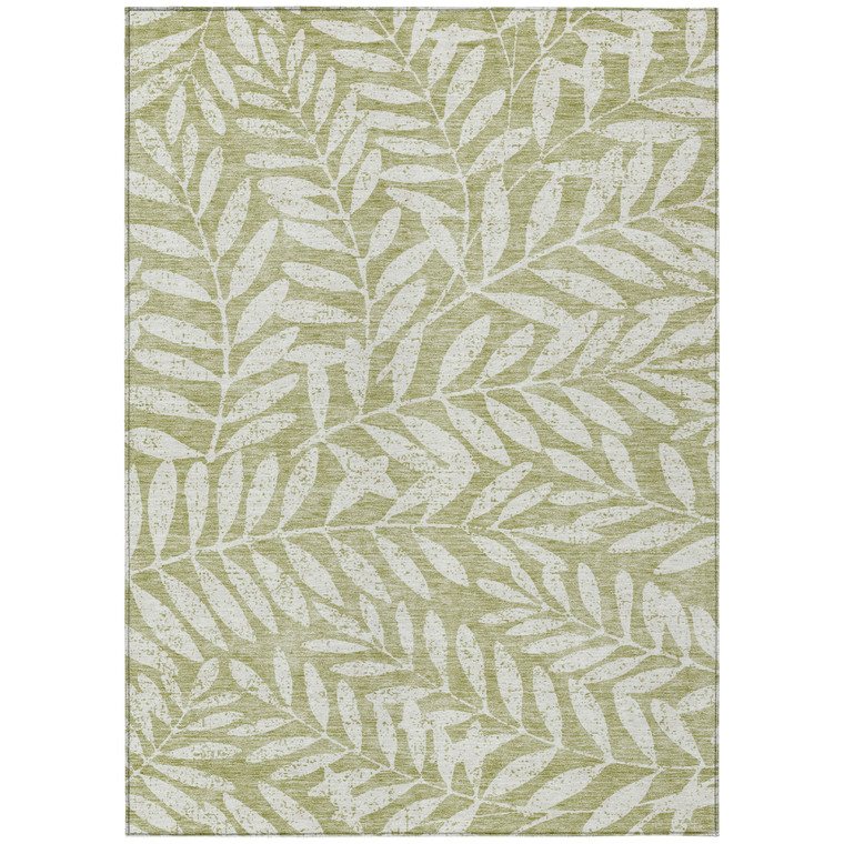 5' X 8' Artichoke Green And Ivory Floral Washable Indoor Outdoor Area Rug Transitional Style - Artichoke Green, Ivory Color