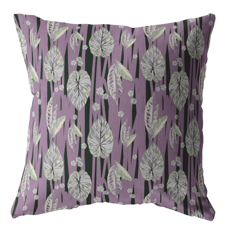 20” Lavender Black Fall Leaves Indoor Outdoor Throw Pillow
