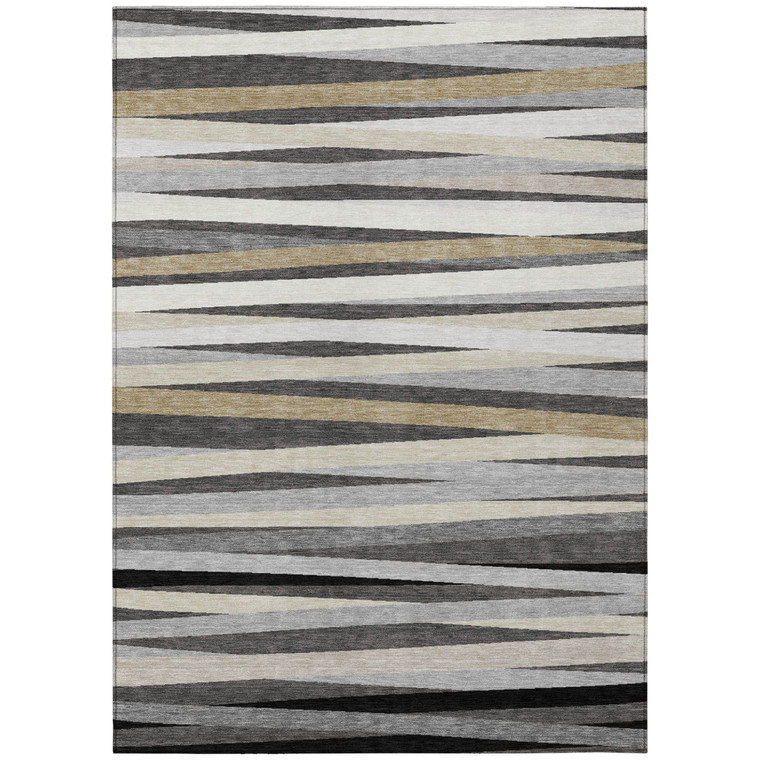 3' X 5' Gray Ivory And Beige Striped Washable Indoor Outdoor Area Rug