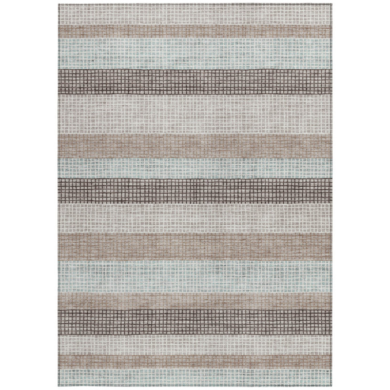 3' X 5' Taupe And Ivory Striped Washable Indoor Outdoor Area Rug - Taupe, Ivory